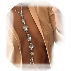 Women Silver Crystal Water Drop Pendant Chest Chain Harness Body Chain Jewelry